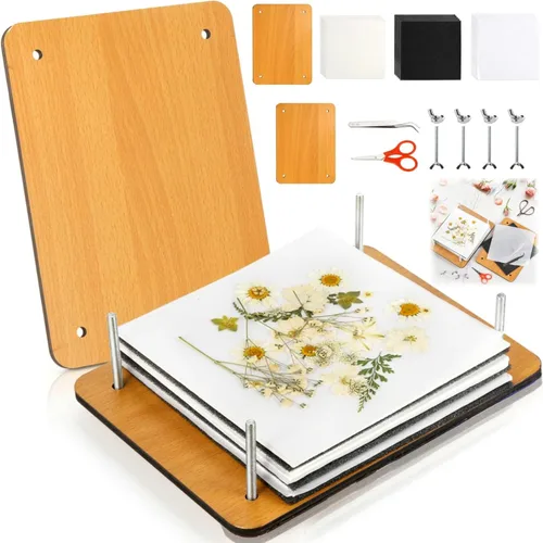 Noamus Kit de prensa de flores de 54 piezas, 7 x 9.5 pulgadas, kit de prensado de hojas de madera de 6 capas para adultos, kits de preservación de