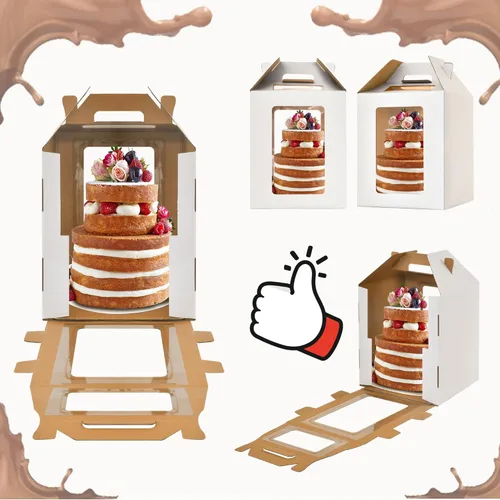 Miniatura 4 de XININSUN Cajas para pasteles altas de 10 pulgadas con ventanas, 10x10x12 Transportador de pasteles alto, Caja para pasteles escalonados, Caja