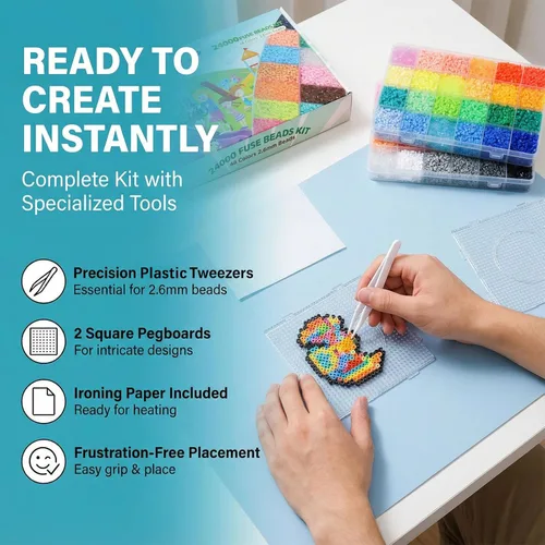 Miniatura 4 de LIHAO Kit de mini cuentas de fusible de 2.6mm para manualidades, 24000 piezas, 48 colores, kit de cuentas de fusible multicolor para planchar