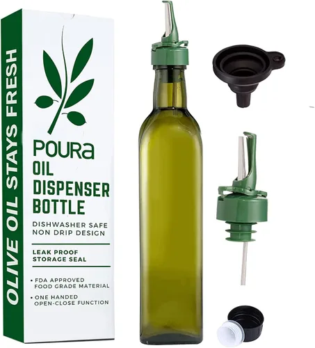 Miniatura 7 de Poura Juego de rociadores de botellas de vinagre y aceite de oliva con boquillas de vertido sin BPA ClickSeal Botellas dispensadoras de aceite