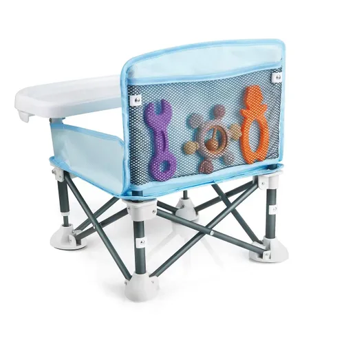 Miniatura 7 de PandaEar Asiento elevador de viaje portátil con bandeja Asiento plegable para bebé, silla alta para mesa de comedor Silla de camping compacta