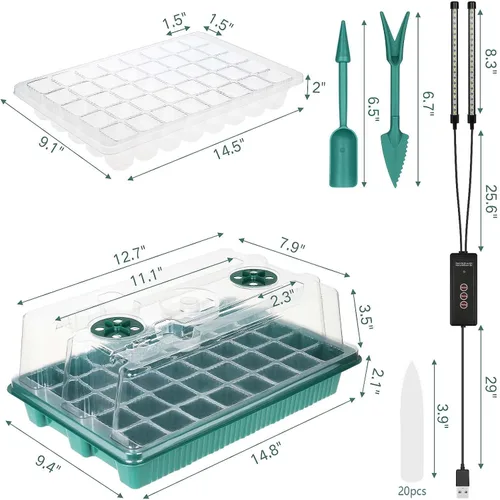 Miniatura 6 de Bandeja de inicio de semillas con luz de crecimiento, 2 paquetes de 80 celdas, kit de inicio de semillas, bandejas de inicio de plántulas con luces