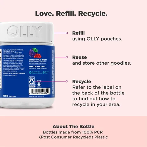 Miniatura 4 de OLLY Gomitas múltiples para hombre, apoyan el bienestar general*Vitaminas A, C, D, E, Bs y zinc, sabor BlackBerry Blitz, suministro para 65 días