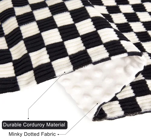 Miniatura 2 de Manta de bebé para niños, cómoda y duradera manta de pana para niños pequeños con respaldo punteado de doble capa, cuadrícula de tablero de ajedrez