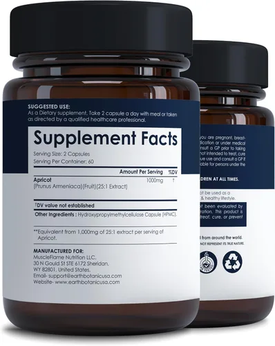 Miniatura 2 de Extracto de albaricoque, 1000 mg 120 cápsulas vegetales (vegano, sin OGM) suplementos herbales