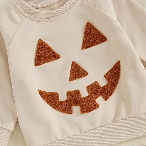 Miniatura 217 de Adobabirl Conjunto de sudadera y pantalones de Halloween para bebé, sudadera y pantalones con parche de calabaza para Halloween, otoño, ropa de bebé