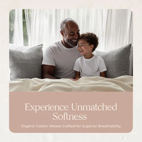 Miniatura 4 de Manta 100% algodón orgánico – Manta de algodón orgánico certificado GOTS & Fairtrade para cama con tejido de punto individual suave, pesado