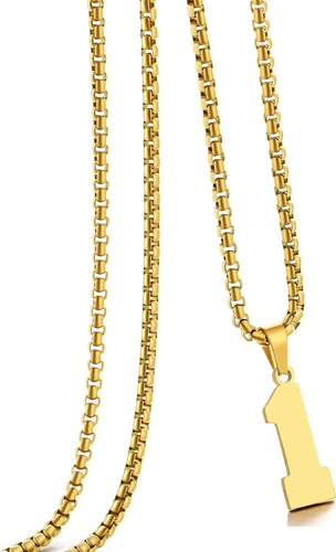 Miniatura 158 de Collar de Número Dorado para Hombre, Cadena de Acero Inoxidable con Colgante de Número para Atletas, Joyería Deportiva Personalizada para Niños