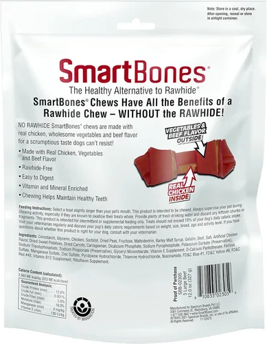 Miniatura 2 de SmartBones Masticables para perros, huesos de perro sin piel cruda hechos con carne y verduras reales, 3 unidades grandes