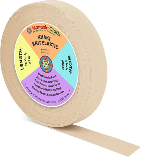 Miniatura 12 de Mandala Crafts Carrete de bandas elásticas anchas de 1/2 pulgada color beige para cinturas de pantalones, costura y manualidades DIY, 88 yardas