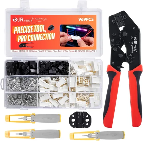Miniatura 11 de JRready ST6480 Kit de clavijas de conector eléctrico de 2, 3, 4, 6, 9 y 12 pines con herramienta extractora de terminales de crimpado. 160 juegos.