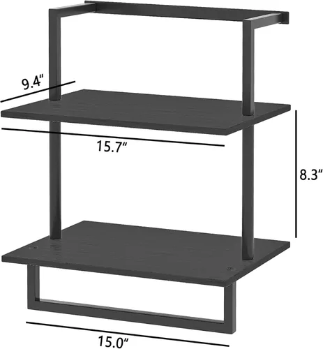 Miniatura 3 de Toallero montado en la pared para baño, soporte de almacenamiento de baño, estante de toalla de madera de acero de 3 niveles con barra, negro