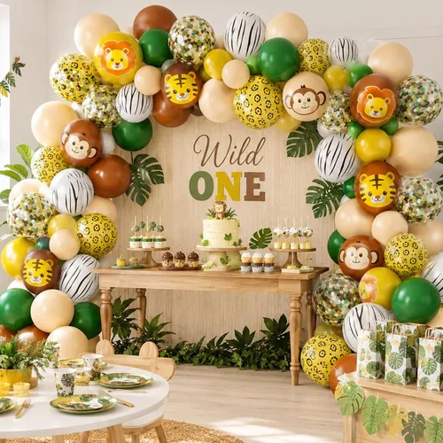 Miniatura 3 de Globos de animales, 60 globos de fiesta de 12 pulgadas, color verde y marrón crema, globos estampados de guepardo de animales para decoración