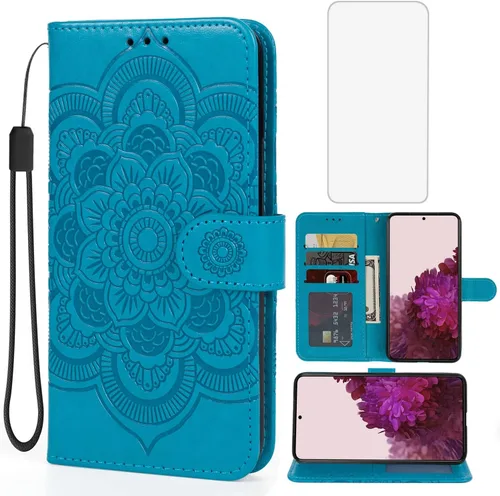 Funda para Galaxy S20 FE, Samsung S20 FE SM-G781U Funda tipo cartera con protector de pantalla de vidrio templado, funda de cuero con soporte para