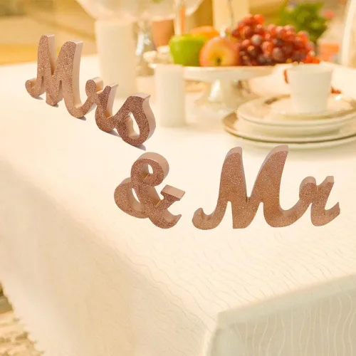 Miniatura 5 de Señal de boda Mr & Mrs con letras decorativas, rústico elegante, purpurina de oro rosa, 12.52 x 7.09 pulgadas dorado rosa brillante