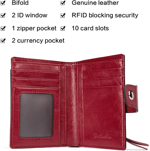 Miniatura 5 de BOSTANTEN - Billetera de cuero para mujer con bloqueo RFID, pequeña, con cremallera, de bolsillo, para tarjetas, con ventana para documento