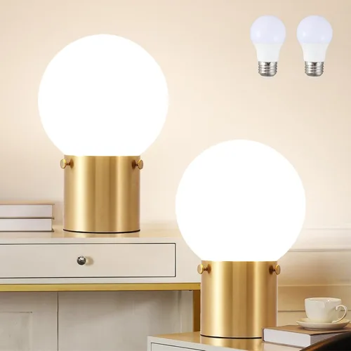 Miniatura 9 de Somniferous Lámpara pequeña de mesa para mesita de noche con pantalla de globo de vidrio esmerilado, lámpara de mesita de noche de estilo moderno