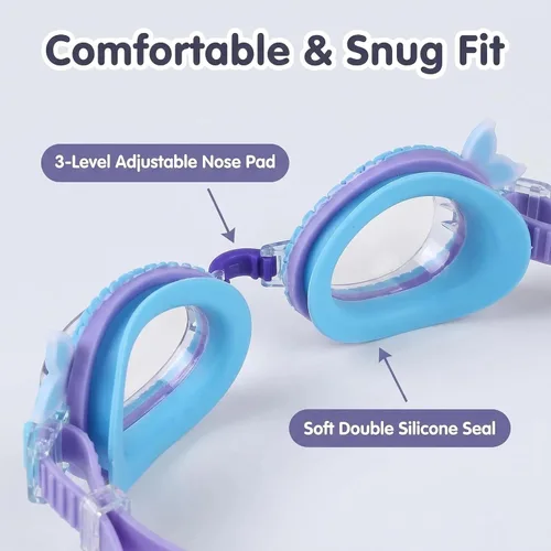 Miniatura 5 de Paquete de 2 gafas de natación para niños, sin fugas, antiniebla, impermeables, ajustables, para niños de 2 a 14 años