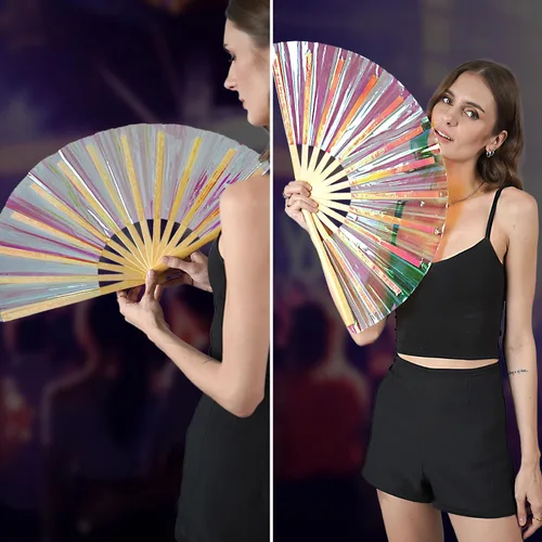 Miniatura 34 de SoJourner Bags Rave Fan – Ventilador plegable grande – Ventilador de mano Clack para raves, Halloween, Burlesque, trajes de arcoíris para mujeres