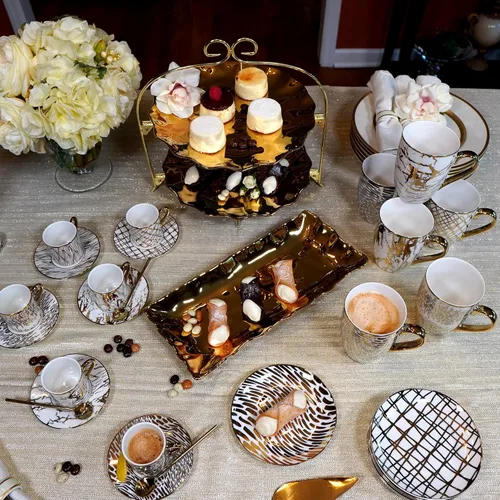 Miniatura 5 de Juego de Tazas de Café y Té de Porcelana Matrix Gold – Porcelana Fina Premium con Elegante Acabado Chapado en Oro, Vajilla de Lujo para Comidas