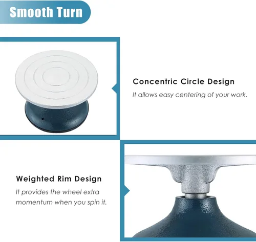 Miniatura 5 de MYFULLY Rueda de cerámica para esculpir 7 pulgadas de diámetro, rueda de metal de hierro fundido resistente para decoración de cerámica con funda
