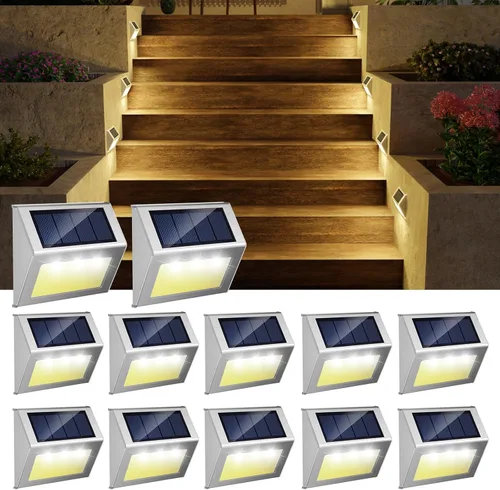 Miniatura 12 de JSOT - Luces solares de exteriores para terraza, impermeable, funciona con energía solar, luz led inalámbrica para pasarela, patio, escaleras