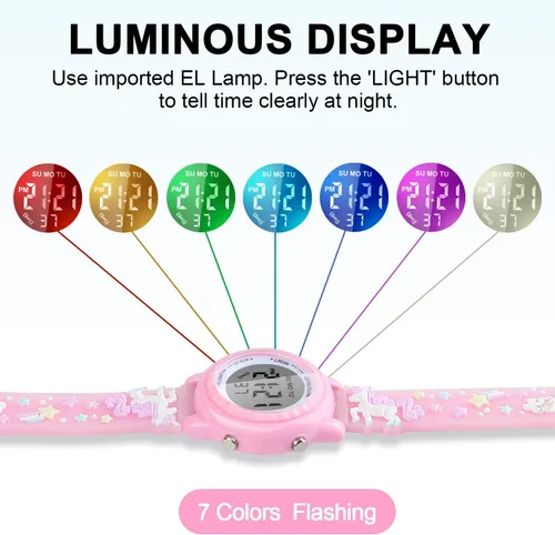 Miniatura 71 de Relojes LED impermeables para niños con alarma, juguetes para niños, regalos para niñas de 3 a 10 años