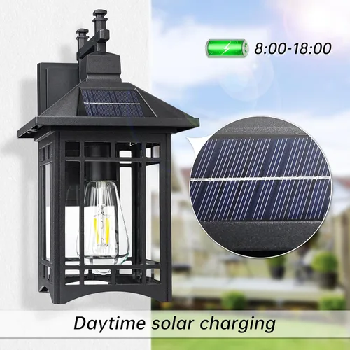 Miniatura 2 de Lámpara solar de pared para exteriores, accesorios de iluminación exterior, moderna lámpara exterior negra con pantalla de vidrio transparente