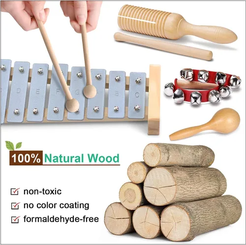 Miniatura 2 de LOOIKOOS Instrumentos musicales internacionales para niños pequeños, juego de música de madera natural para niños pequeños y niños, juguetes