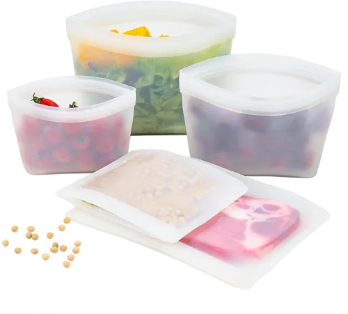 Miniatura 15 de Bolsas reutilizables para alimentos, paquete de 8, 100% bolsas de almacenamiento de alimentos de silicona con cierre de cremallera, aptas