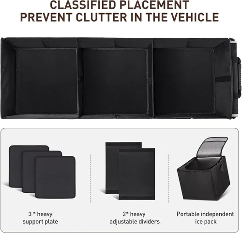 Miniatura 6 de HIRALIY Organizador de almacenamiento para maletero de automóvil 4 en 1 con bolsa enfriadora a prueba de fugas, caja de almacenamiento plegable