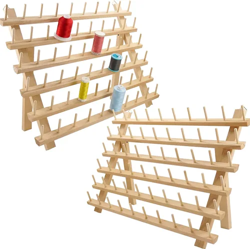 New brothread Estante de madera para carretes de hilo de 2x60/Organizador de hilos con ganchos para colgar para hilos de bordado, acolchado y cosido