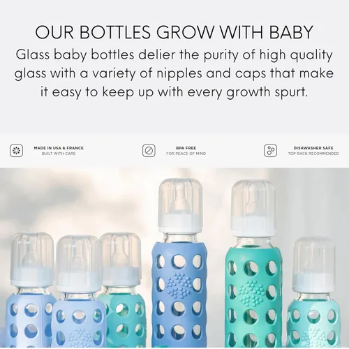 Miniatura 8 de Lifefactory Biberón de vidrio sin BPA Funda protectora de silicona Paquete de 3 de 9 onzas Papaya, col rizada y arándanos Papaya/Kale/Arándano