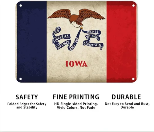 Miniatura 6 de Letrero de metal con la bandera de Iowa, recuerdo de la ciudad del país, decoración patriótica de pared del estado de Iowa, decoración de pared