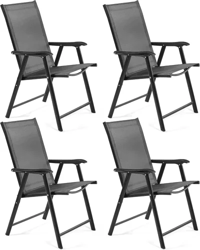 Miniatura 16 de Yaheetech Juego de 4 sillas de patio al aire libre, sillas de comedor portátiles con reposabrazos para campamento, césped, playa, sillas plegables