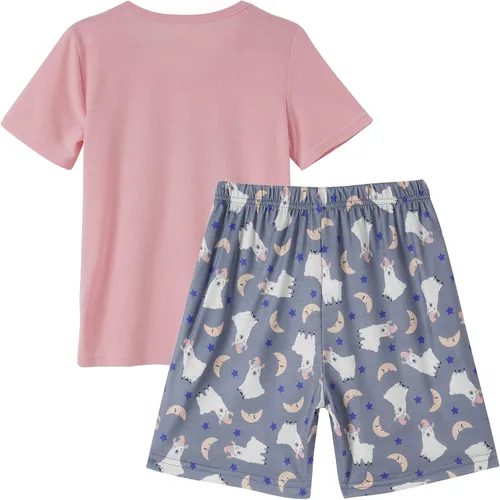 Miniatura 2 de Vopmocld Conjunto de pijama de manga corta de verano para niñas grandes, lindos patrones de gato, ropa de dormir Nighty 100% algodón