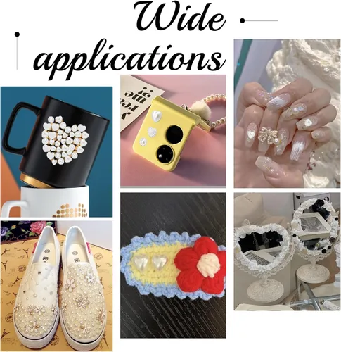 Miniatura 5 de PH PandaHall Perlas semicirculares, 460 unidades, 7 estilos en forma de corazón, cuentas planas de plástico ABS, diamantes de imitación, cuentas