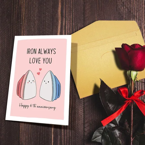 Miniatura 5 de Nchigedy Tarjeta de feliz 6º aniversario para él y ella, tarjeta de juego de palabras de aniversario de hierro para marido y esposa, linda tarjeta