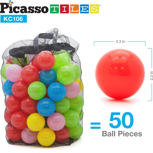 Miniatura 7 de PicassoTiles KC106 Castillo inflable junior de 8x7 pies, parque infantil, casa de rebote y tobogán inflable, casa de juego con tobogán con 50 bolas