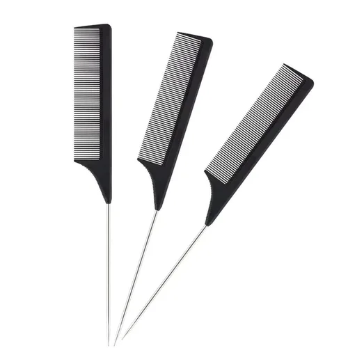 Peines de separación de cabello de metal, 3 piezas, de acero y fibra de carbono, resistentes al calor, para peinar el cabello profesional con 3