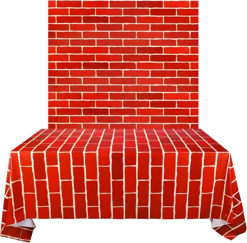 Miniatura 7 de PHOGARY 3 manteles de ladrillo rojo de 4.26 x 9 pies, telón de fondo de pared de piedra para decoración de fiestas, cubiertas de mesa rectangulares