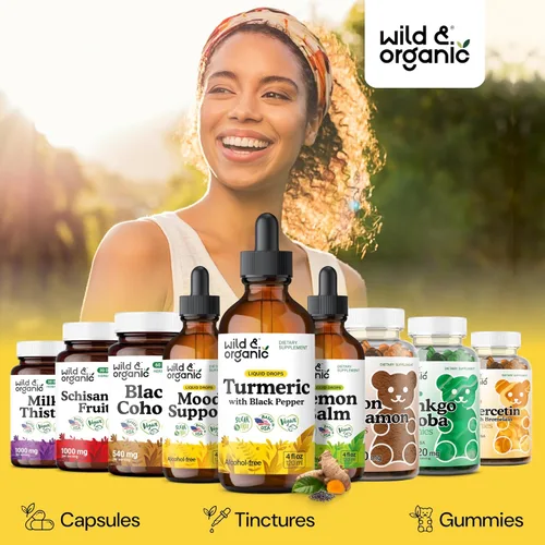 Miniatura 5 de Wild & Organic Suplemento de cúrcuma gotas líquidas - Movimiento y apoyo inmunológico - Cúrcuma líquida con extracto de pimienta negra - Añadir a