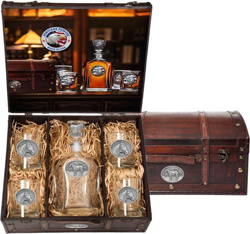 Miniatura 12 de Heritage Pewter Alabama Capitol - Juego de baúl Recipiente de líquido de 24 onzas con 4 vasos de agua Vidrio de peltre elaborado por expertos