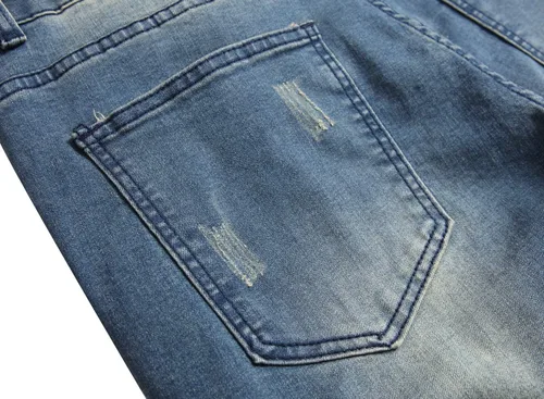Miniatura 8 de QIMYUM Jeans ajustados para hombre, jeans ajustados rasgados para hombre, jeans de motociclista, elásticos, pantalones de mezclilla de Moto Cargo