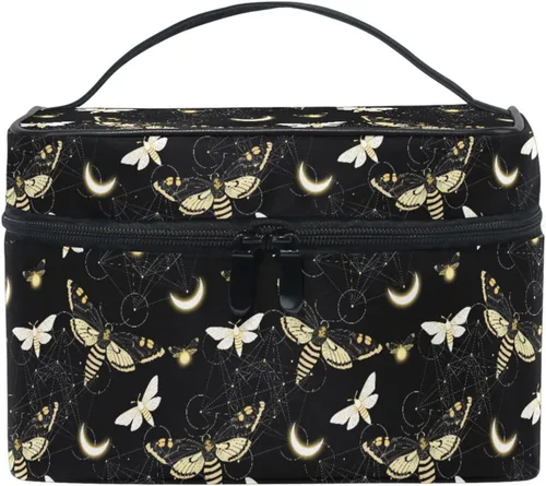 Miniatura 17 de Bolsa de Maquillaje, Estuche de Maquillaje Organizador de Viaje con Diseño de Calavera y Flores, Estuche de Cosméticos, Bolsas de Aseo para Niñas