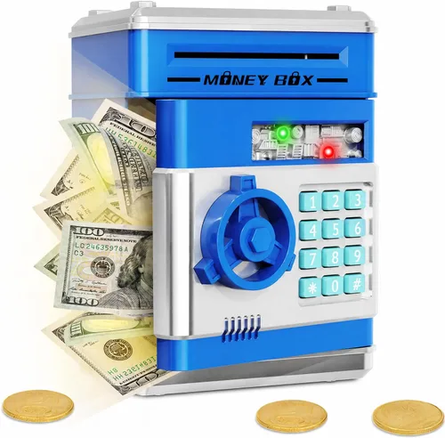 Miniatura 10 de Refasy Alcancía para dinero en efectivo, cajero automático, banco electrónico de monedas para niños de 3 a 12 años, caja de ahorro de dinero, mini
