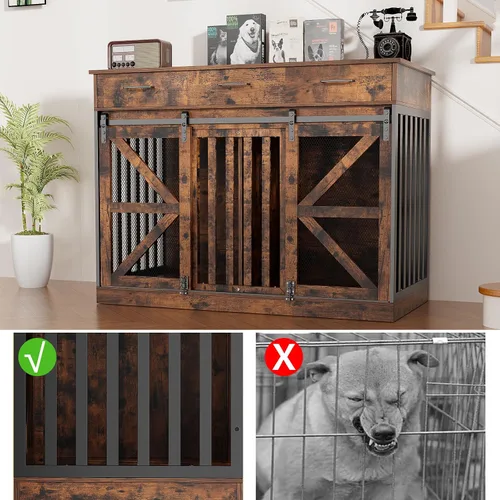 Miniatura 6 de kepptory Caja grande para perros de 48 pulgadas con 3 cajones de almacenamiento, perrera de madera con divisor removible, mesa auxiliar de perrera