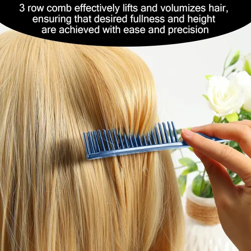 Miniatura 6 de SIMPOR Peine de pelo de 3 filas para desenredar natural, cepillo de peinado de pelo, cerdas de nailon, peine de cola de rata, para mujeres y Azul