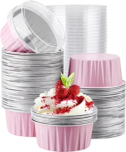 Miniatura 32 de EUSOAR Forros para cupcakes para hornear, 50 forros para magdalenas de 5 onzas, moldes de papel de aluminio desechables, recipientes de postre, 5