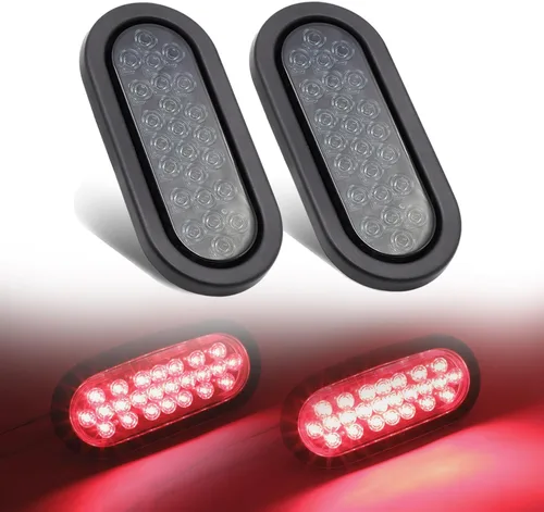 2 piezas de 6 pulgadas de lentes ovalados ahumados rojos, luces traseras multifunción con parada de freno con goma y enchufe para camiones,